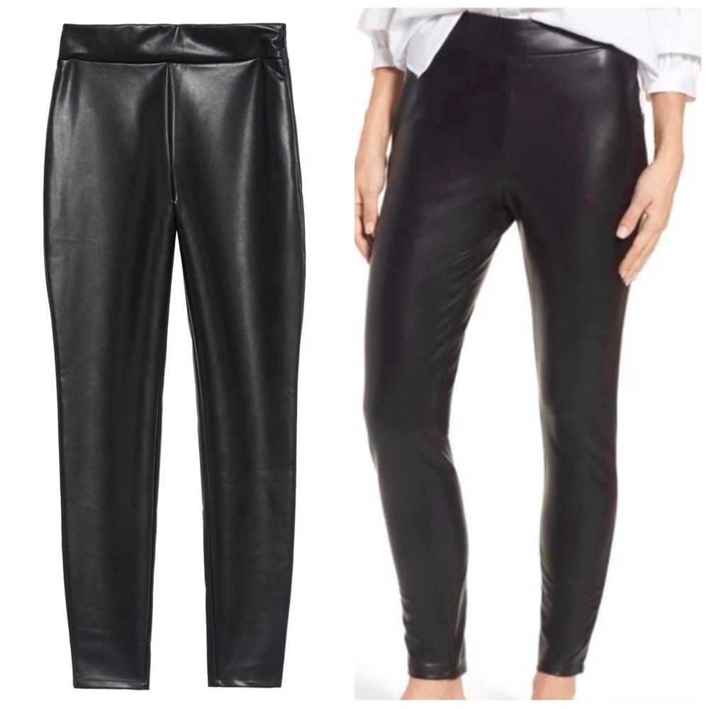 LEITH High Waist Faux Leather Leggings BLACK